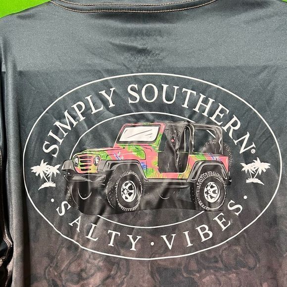 NWT Simply Southern Men's Salty Vibes Jeep Rash Guard Tee Brown/Black Size XL - Picture 3 of 8